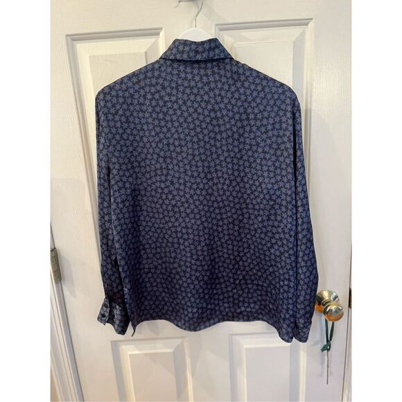 Mango Blue Satin Floral Print Button Down Shirt sz 4 EUC - Picture 5 of 8